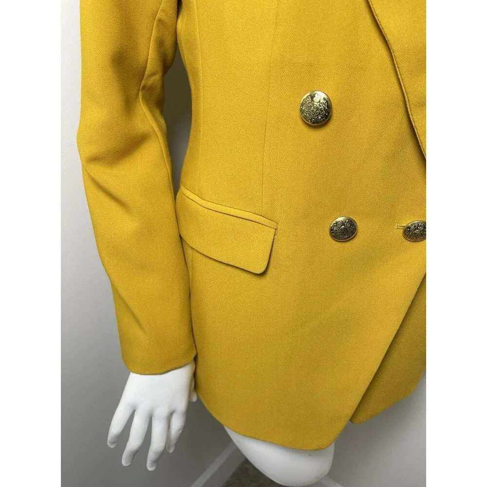 Banana Republic Double Breasted Blazer Gold Button Mustard 10‎ Petite Preppy